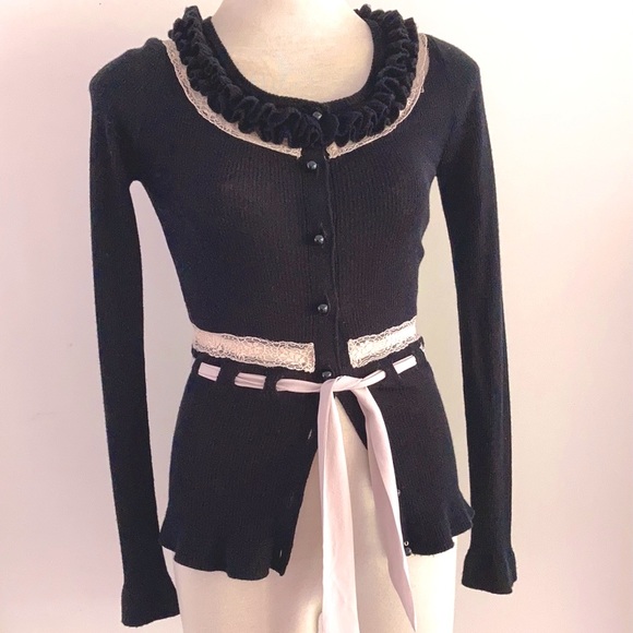 Y2k ALANNAH HILL 100% merino Cardigan with silk ties SIZE 6 - Picture 15 of 15